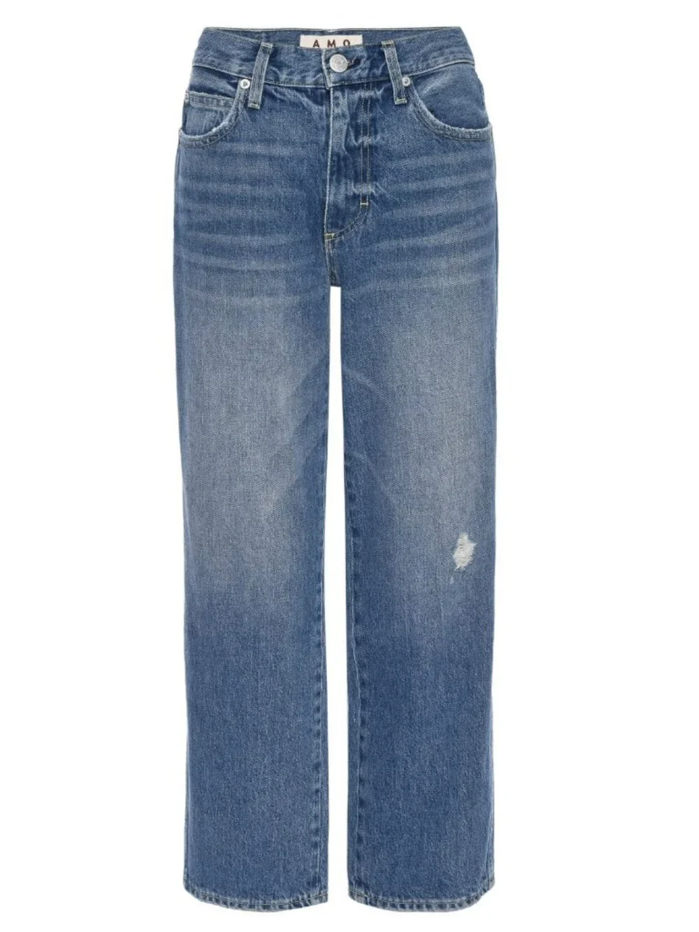 AMO Billie Jeans Warmth Wash Distressed Wide Straight Crop 100% Cotton | Size 29